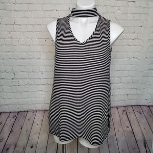 Cloud Chaser Black & White Stripe Cut Out Sleevless Top Size  L